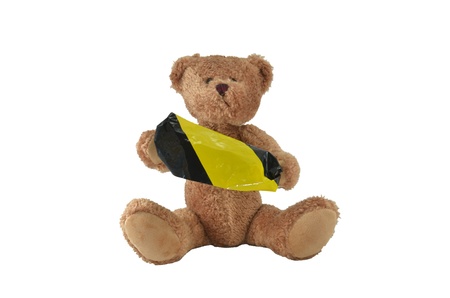 Teddy Bear show under construction tapeの写真素材