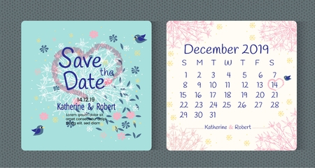Floral art typography Wedding  invitation save the date cardのイラスト素材