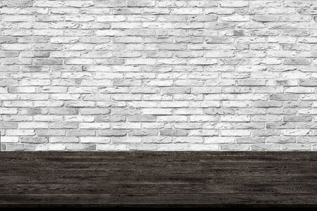 Abstract wooden table texture on brick wall background, for graphic add product,Education concept,...