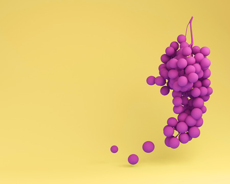 Creative Concept :Outstanding Purple grape bunch on yellow background. minimal food idea concept.の写真素材