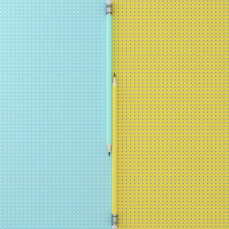 Closeup shot of blue and yellow pencil on blue and yellow colors point pattern background.の写真素材