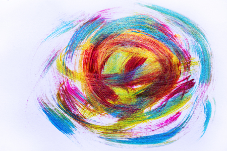 Abstract hand drawn acrylic painting creative art background.Closeup shot of brushstrokes colorful acrylic paint on canvas with brush strokes overlap of color texture. Modern contemporary artの写真素材