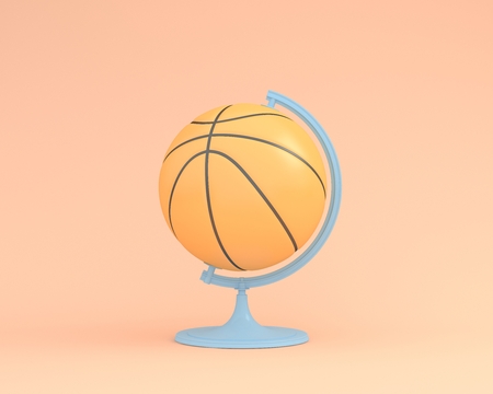 Creative idea layout of Basketball globe sphere the orb on orange color pastel background. minimal idea sport concept.の写真素材