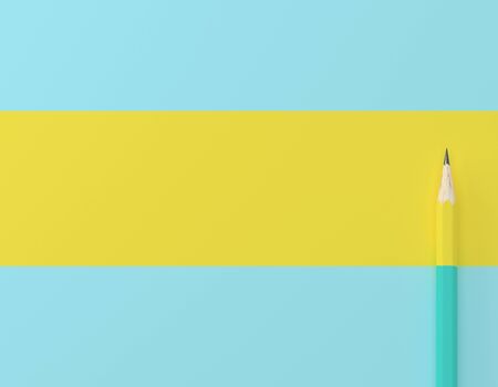 Creative idea layout made of yellow pencil contrast blue pastel background. Minimal template with...