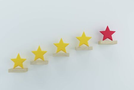 Outstanding red star shape on wooden sticks. The best excellent business services rating customer...