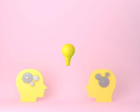 Yellow head human symbol and light bulb icon. Concept creative idea and innovation. Minimal idea business  concept.の写真素材