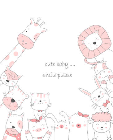 Hand drawn style white cute animal cartoonのイラスト素材
