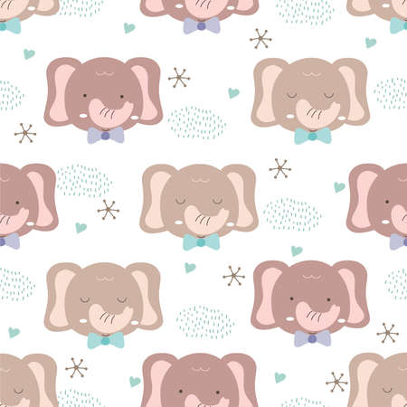 Hand drawn baby animal style. Cute elephant cartoon doodle pastel wallpaperのイラスト素材