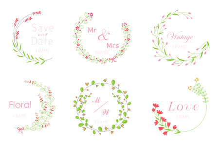 Set of card with floral frame,  Wedding ornament concept.のイラスト素材