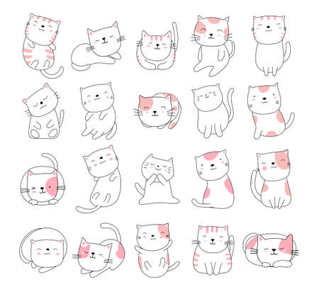 Hand drawn style white cute cat animal cartoonのイラスト素材