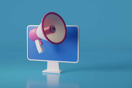 Searching on internet with smartphone, Mobile phone with search icon on blue background. Digital marketing concept. 3D rendering illustration.の写真素材