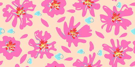 Hand drawn flowers seamless patterns, floral abstract background. Illustration for fabric, textiles,...