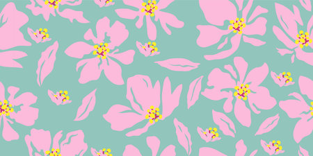 Hand drawn flowers seamless patterns, floral abstract background. Illustration for fabric, textiles,...