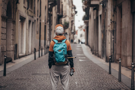 The guy walks around the Old Cityの写真素材