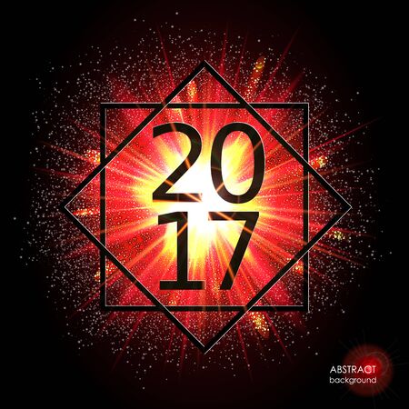 Happy New Year 2017 in the frame. Date is on background of the explosion glowing clouds of gas and dust. Fireworks on dark background. Festive Collection. Abstract vector element for web designのイラスト素材
