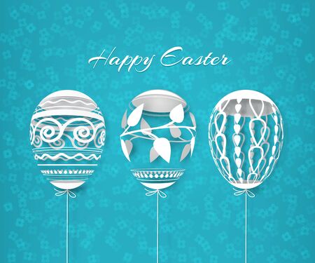 Easter pattern with openwork eggs. Paper art.のイラスト素材