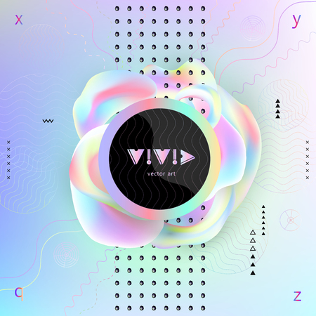 Poster with rainbow volumetric figures and memphis style elements Abstract geometric vector background Template for design posters, banners, flyers, covers, placards, presentations Vector illustrationのイラスト素材