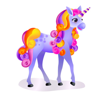 Cute cartoon with colorful mane and tail. Isolated image on white. Vector illustration.のイラスト素材
