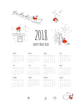 Christmas calendar with funny Santa Claus. Happy new year. Concept, vector vertical editable template.のイラスト素材