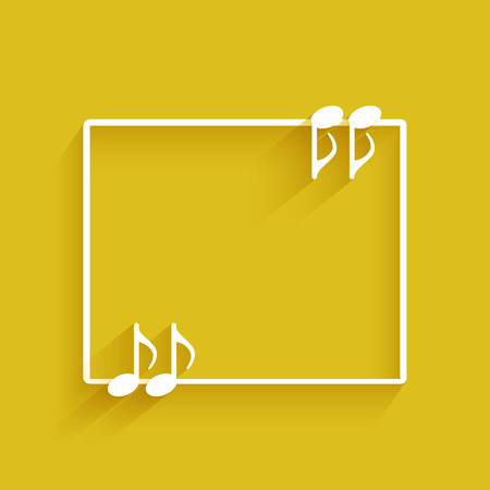 Quotes in the form of musical notes in a frame. Creative Quotation Mark Speech Bubble. Sign icon. Modern design elements. Isolated on a yellow background. Vector illustrationのイラスト素材