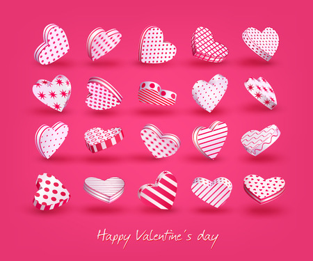A set of 3d hearts. Valentine's Day. Wedding, Love. A collection of isometric isolated elements for festive design and advertising. Vector illustration.のイラスト素材