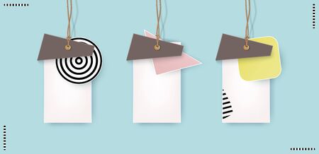 A set of labels on realistic twine, creative design, pastel, overlapping forms., pace for text. Advertising Design shape.のイラスト素材