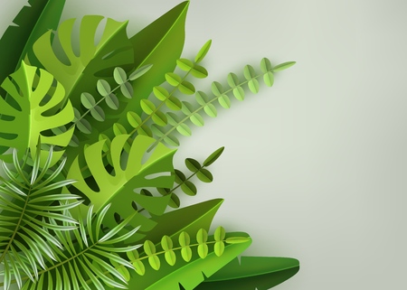 Tropical leaves and plants. Green abstract background with tropical foliage.のイラスト素材