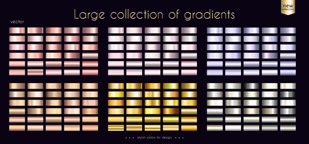Gold metallic rosy collection of gradients Large set of fashion palettes for coin ribbon medal cup background frame banner card cover label flyer etc. Vector templateのイラスト素材
