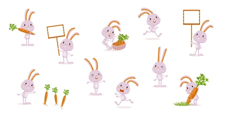 Rabbit with carrots collection, with various activities.のイラスト素材