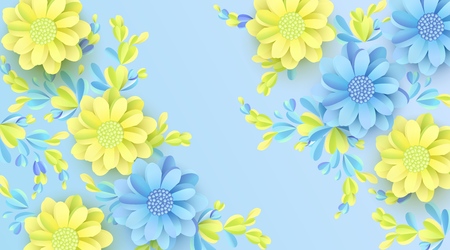 Abstract Festive Background with Flowers Happy Mother's Day. Women's Day, March 8. Space for text. Paper cut Floral Greeting Card. Trendy Design Template. Vector illustrationのイラスト素材