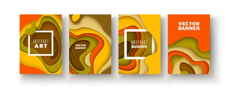 Abstract paper cut background Autumn palette Layered hole 3d illustration Paper carving art Vector...