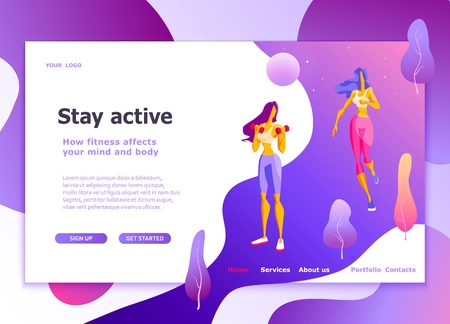 Landing page template of Healthy lifestyle, womens fitness, jogging Modern flat design concept of web page design for website and mobile website Easy to edit and customize Vector illustrationのイラスト素材