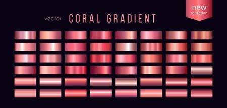Collection of coral gradients, color 2019. Large set of fashion palettes for ribbon, cup, background, frame, banner, card, cover, label, flyer, etc Vector templateのイラスト素材