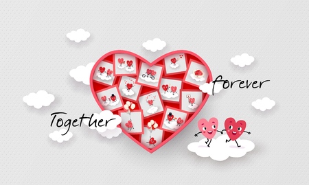 Together forever I love you Declaration of love creative test for Valentine's Day Wedding Engagement Honeymoon holiday advertising Heart decorated photo of a pair of lovers Vector illustrationのイラスト素材