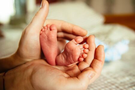 Baby feet in parent hands