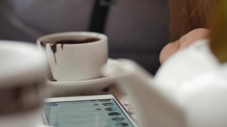 Business woman using a Smart phone Touchscreen CHROMA KEY- Close-up , Fingers make gestures touching...