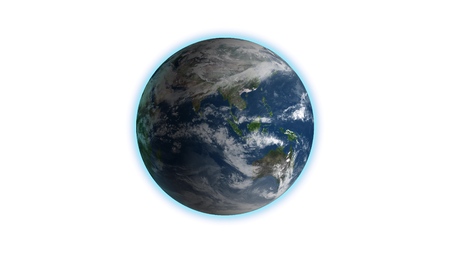 Realistic Earth Rotating on White Loop . Globe is centered in frame, with correct rotation in seamless loop.の写真素材