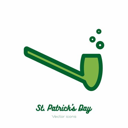 Saint Patricks day leprechaun smoke pipe, shamrock vector icon. Green line art flat iconのイラスト素材