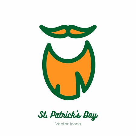 Saint Patricks day leprechaun beard and mustache vector icon. Orange green line art flatのイラスト素材