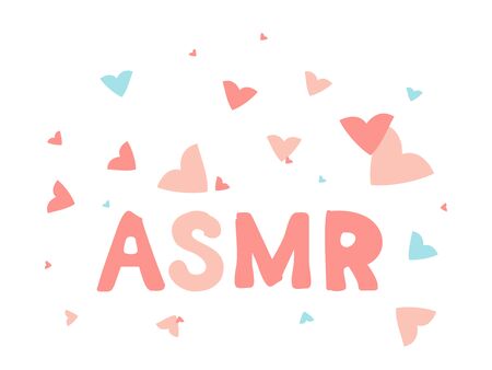ASMR vector isolated  icon. Autonomous sensory meridian response illustration. Flying pink and blue hearts of enjoying sounds, whisper or music. Vector ASMR letters illustration, white backgroundのイラスト素材