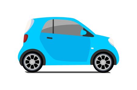 Car sharing  vector city micro blue car. Eco vehicle cartoon icon isolated on white background. Cartoon vector illustration with urban ecological transport. Cute vector smart car illustration.のイラスト素材