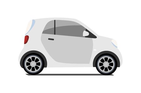 Car sharing  vector city micro grey car. Eco vehicle cartoon icon isolated on white background. Cartoon vector illustration with urban ecological transport. Cute vector smart car illustration.のイラスト素材