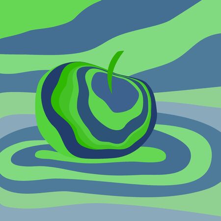 Apple fruit psychedelic blue green. Vector illustration optical illusion. Colorful hand drawn visualization.のイラスト素材