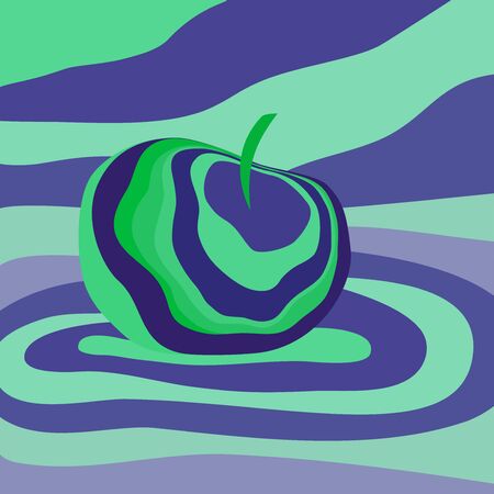 Apple fruit psychedelic purple green. Vector illustration optical illusion Colorful hand drawn visualization.のイラスト素材