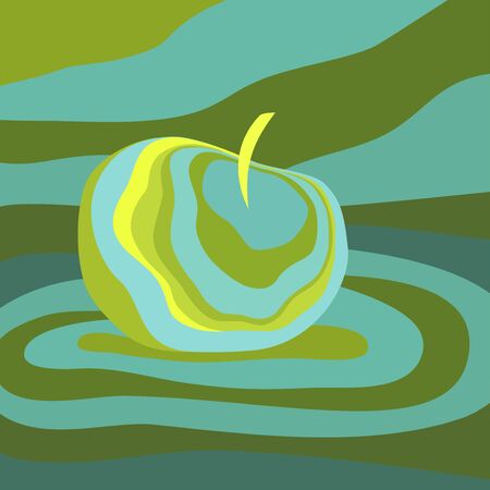 Apple fruit psychedelic yellow blue. Vector illustration optical illusion Colorful hand drawn visualization.のイラスト素材