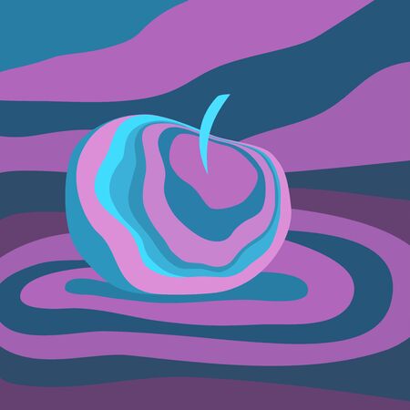 Apple fruit psychedelic purple blue. Vector illustration optical illusion Colorful hand drawn visualization.のイラスト素材