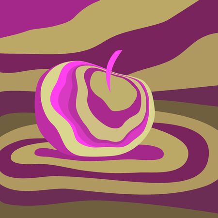 Apple fruit psychedelic pink beige. Vector illustration optical illusion Colorful hand drawn visualization.のイラスト素材