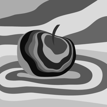 Apple fruit psychedelic black white. Vector illustration optical illusion Colorful hand drawn visualization.のイラスト素材
