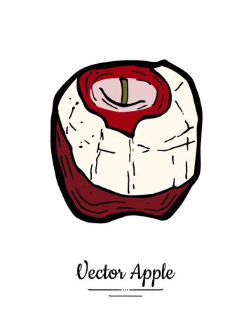 Apple vector isolated. Red peeled fruit hand drawn illustration. Trendy food vegetarian menuのイラスト素材