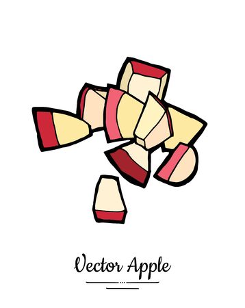 Apple pieces vector isolated. Red fruit hand drawn illustration. Trendy food vegetarian fruit  , icon. Chopped cut apple. Sweet organic fruit illustration. Natural apple isolated white backgroundのイラスト素材